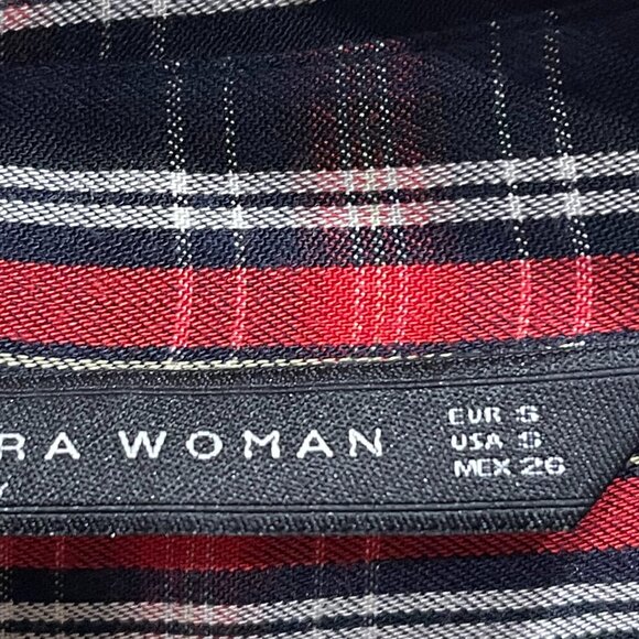 ZARA Checkered Botton Down Shirt - Size S - Red/Dark Navy - Picture 4 of 4